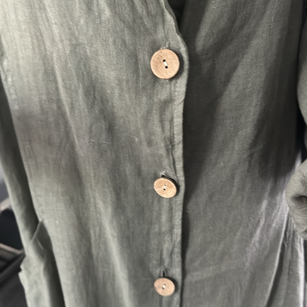 Olive Green Long Button-Front Women's Coat - Picture 3 of 11